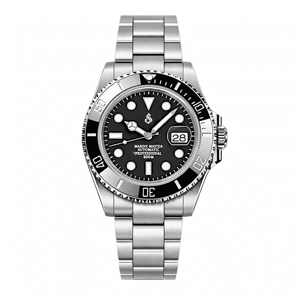 Seikmariner Midnight Black modded Seiko diver watch with 40mm black stainless steel case and sapphire crystal