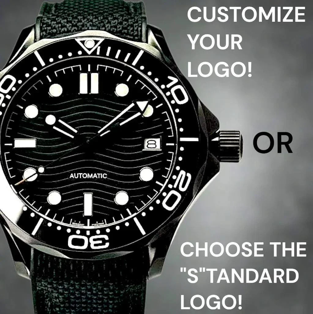 Stealth black dial Seiko mod watch with NH35 automatic movement and black rubber strap