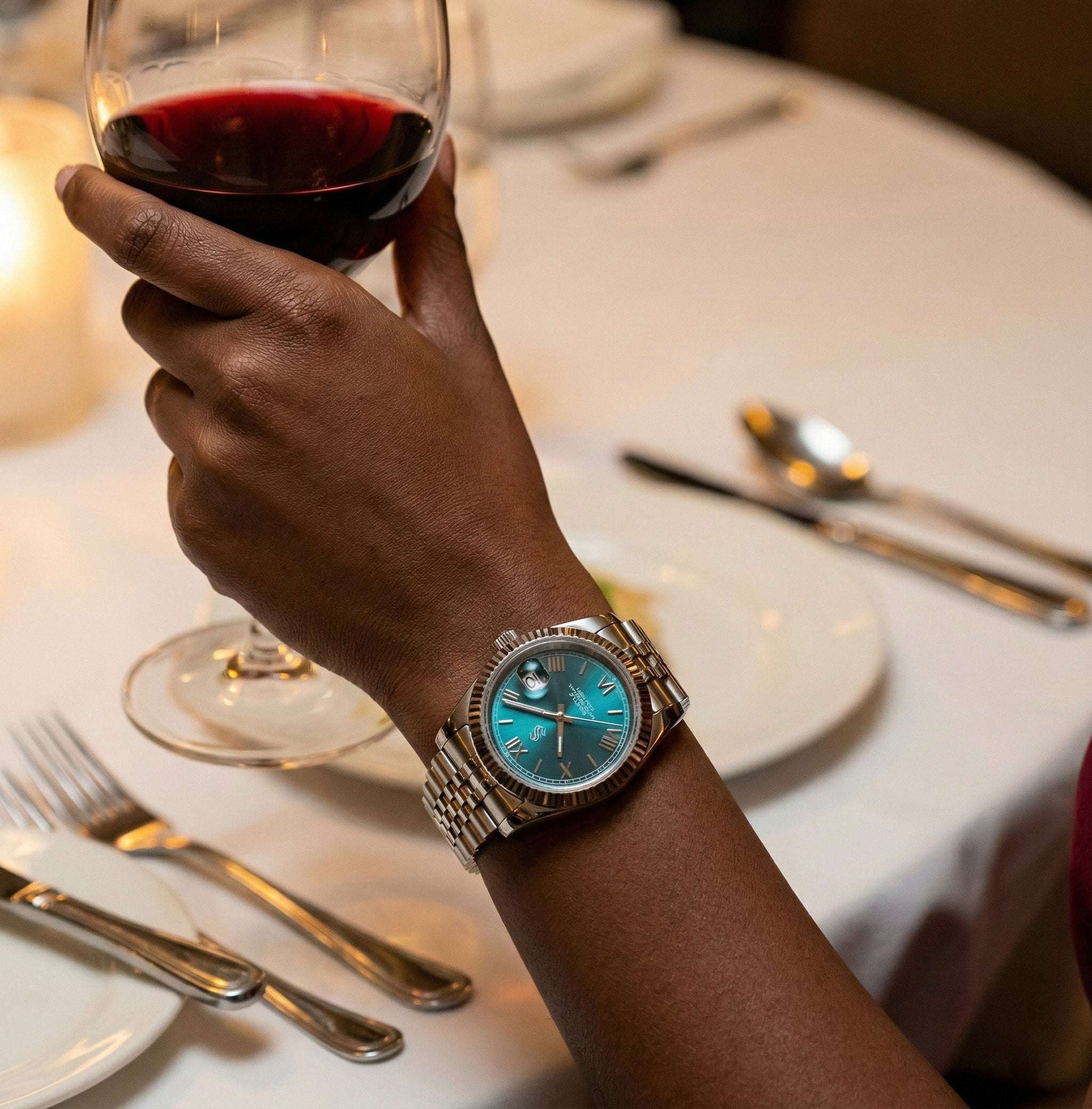 Seiko Mod luxury watch with blue Roman numeral dial and date window by Modtime Creations