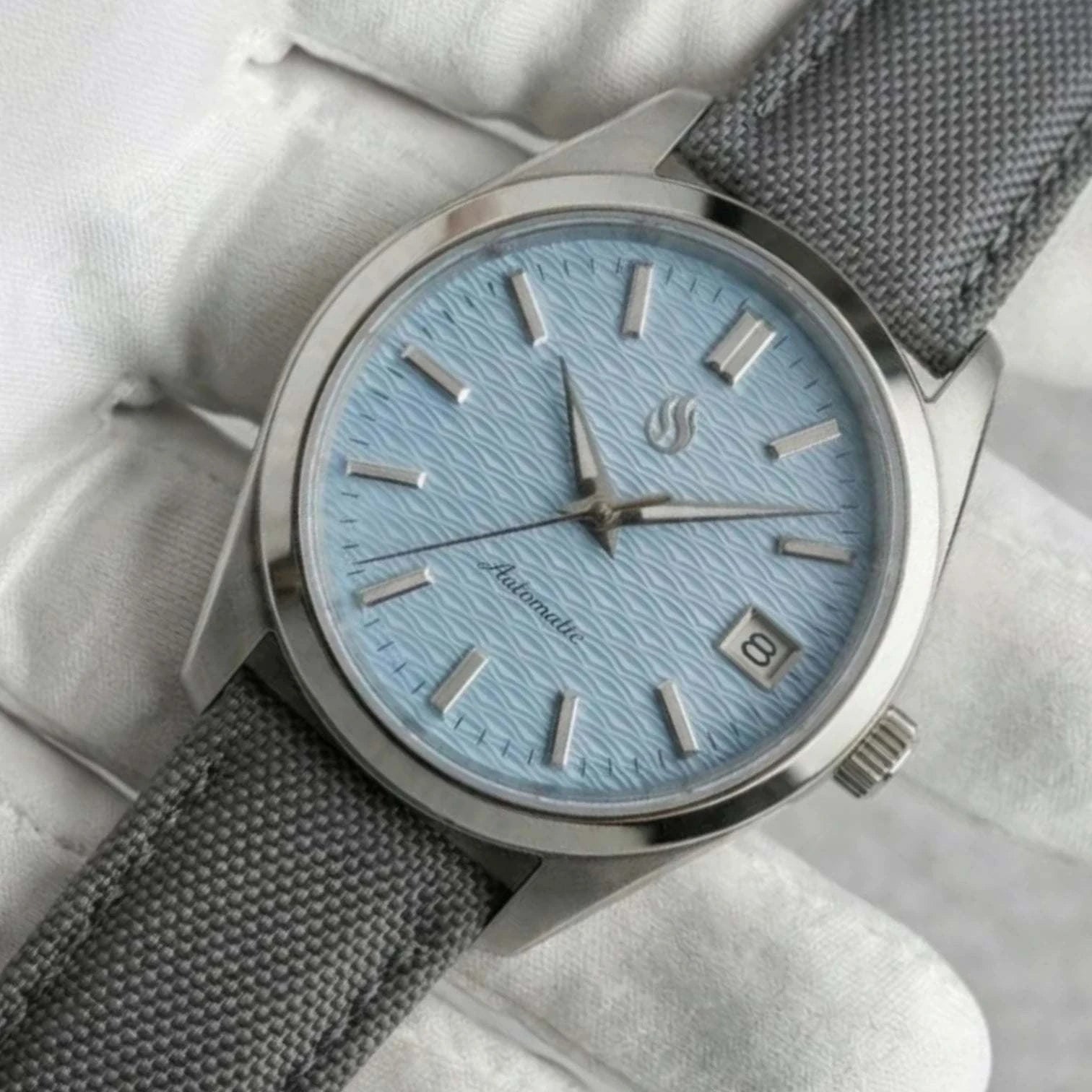 Seiko Mod Watch Silver light blue wave dial Datejust by Modtime Creations