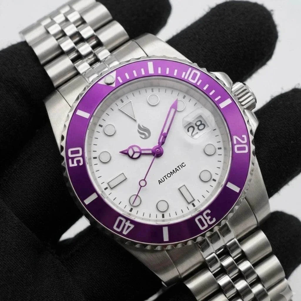 Seiko Mod Submariner Purple White Joker Seiko Mod luxury diver watch with NH35 automatic movement and sapphire crystal