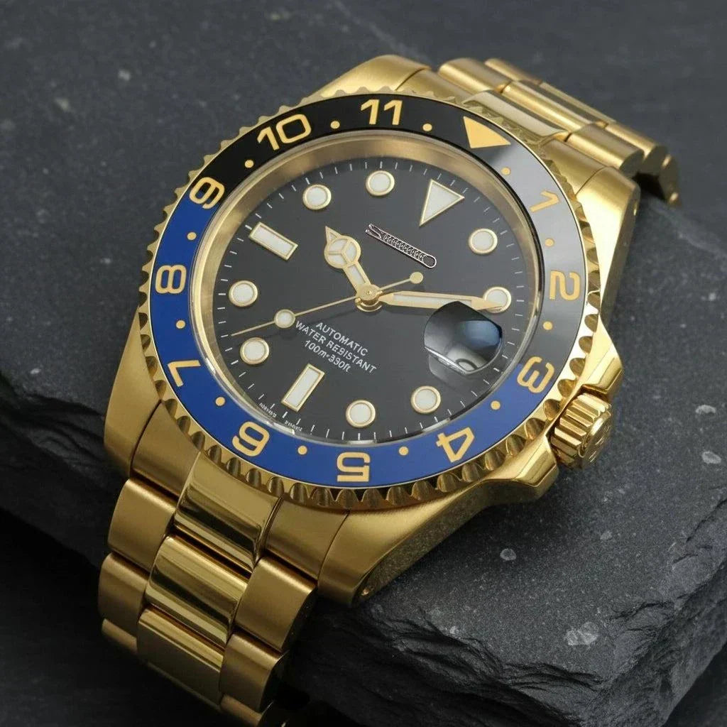 SeikMariner Batman gold black blue Seiko Mod diver watch with sapphire crystal and NH35 automatic movement
