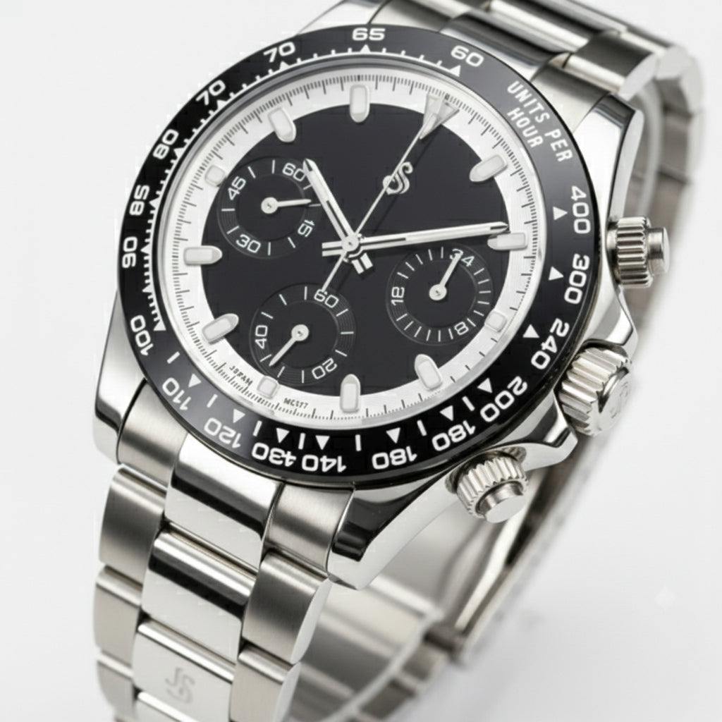 Seitona Black Seiko Mod watch with white dial and stainless steel case