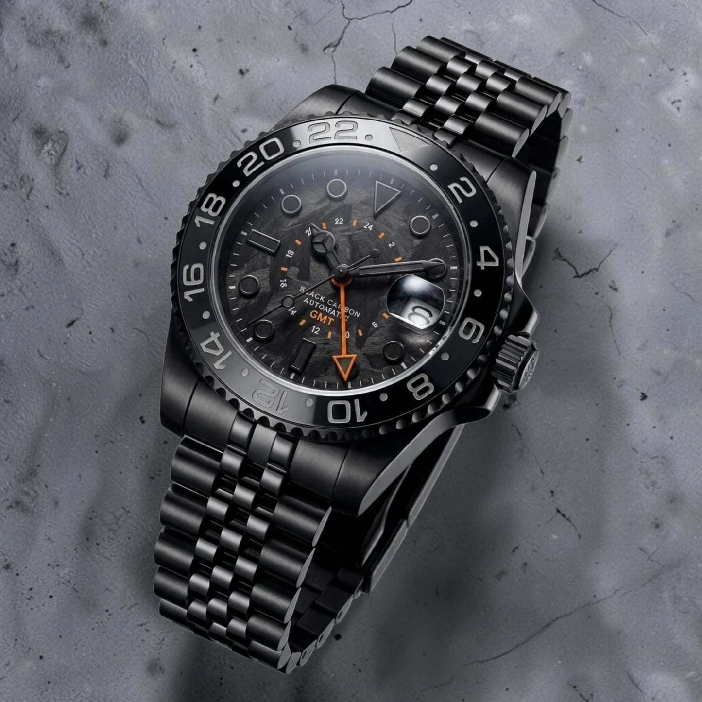 SeikMariner Carbon Fiber Black Orange Stealth GMT Mod Watch