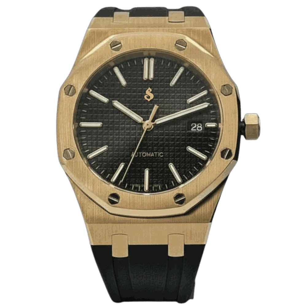 Heritage Oak Gold Seiko Mod watch with black dial and sapphire crystal