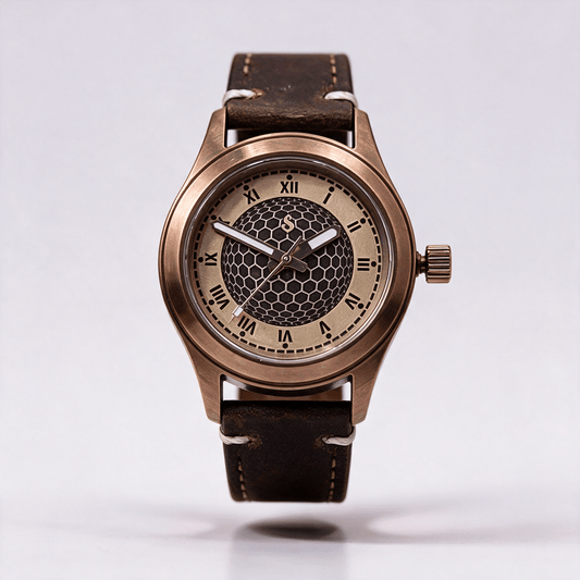 Handcrafted Seiko Mod watch with custom brass dial and vintage stainless steel case