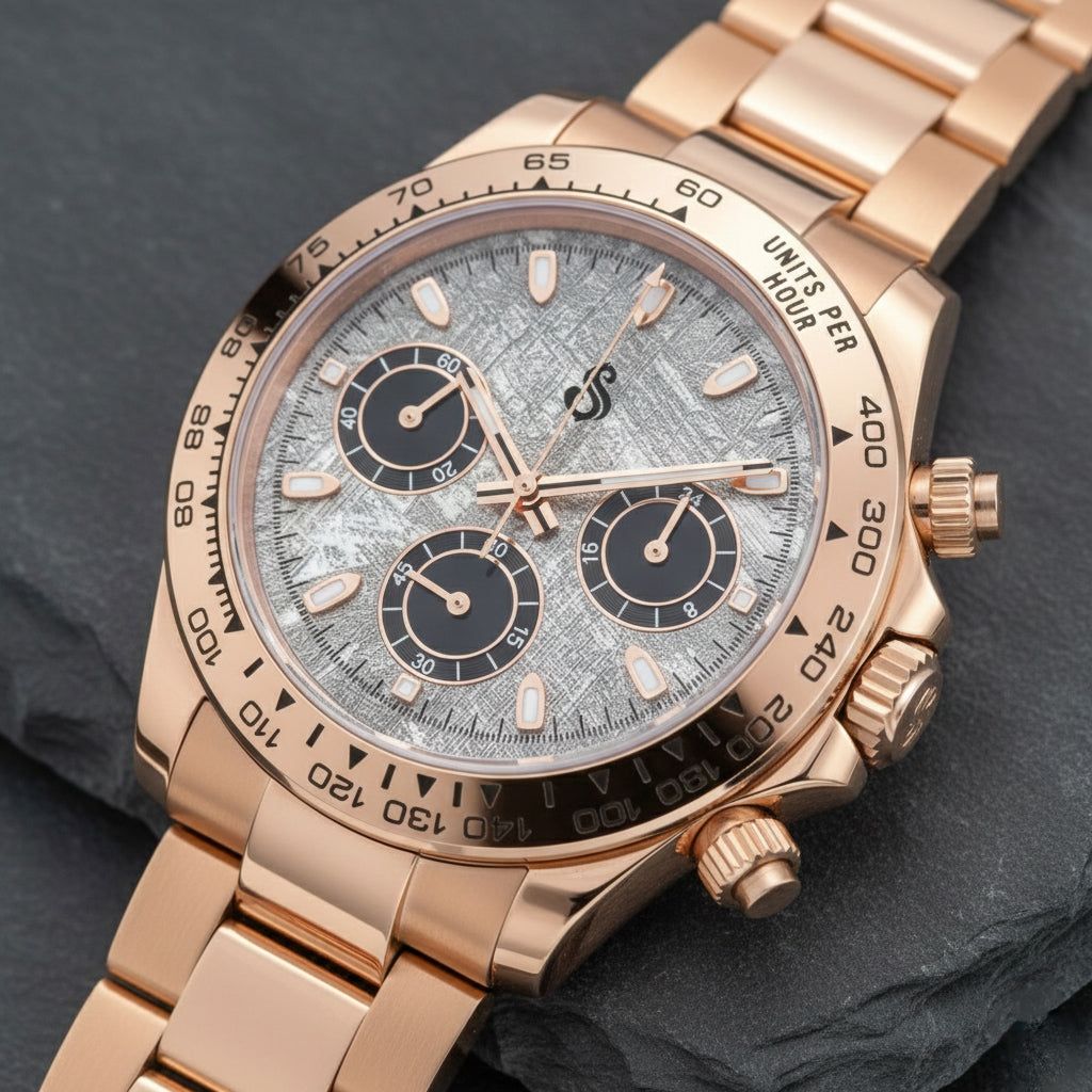 Seitona Stone Textured Dial luxury chronograph watch with stainless steel case and sapphire crystal glass