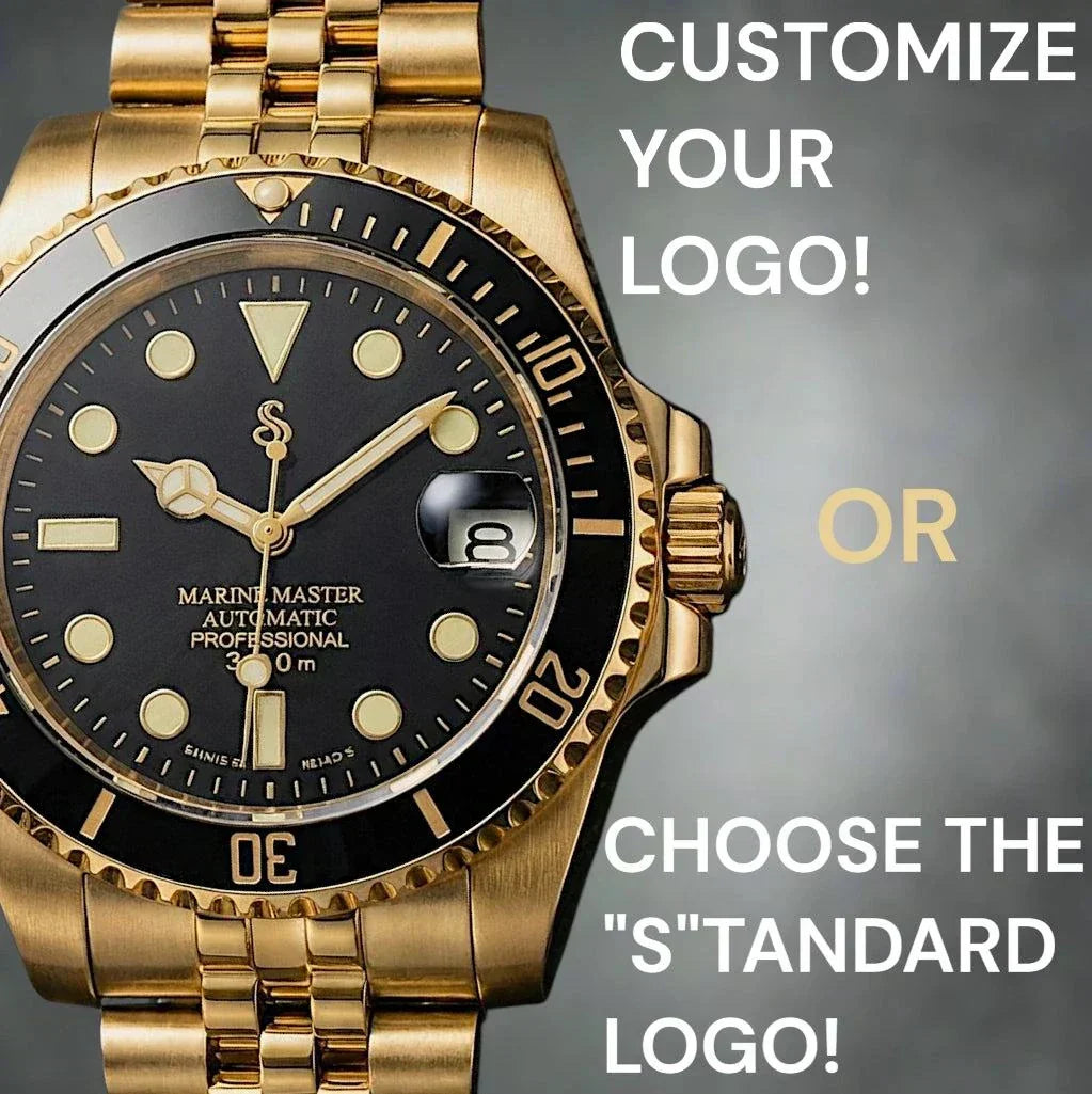 Seikmariner Black Gold luxury Seiko Mod diver watch with 40mm black gold case and sapphire crystal