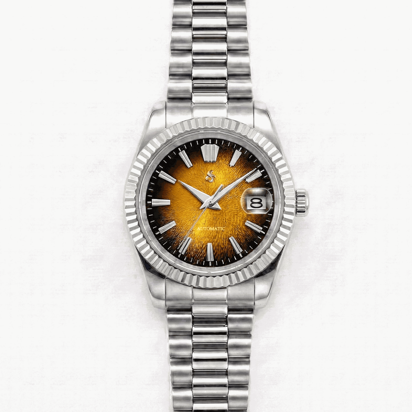 Seiko mod watch with textured grand gold dial and date window by Modtime Creations