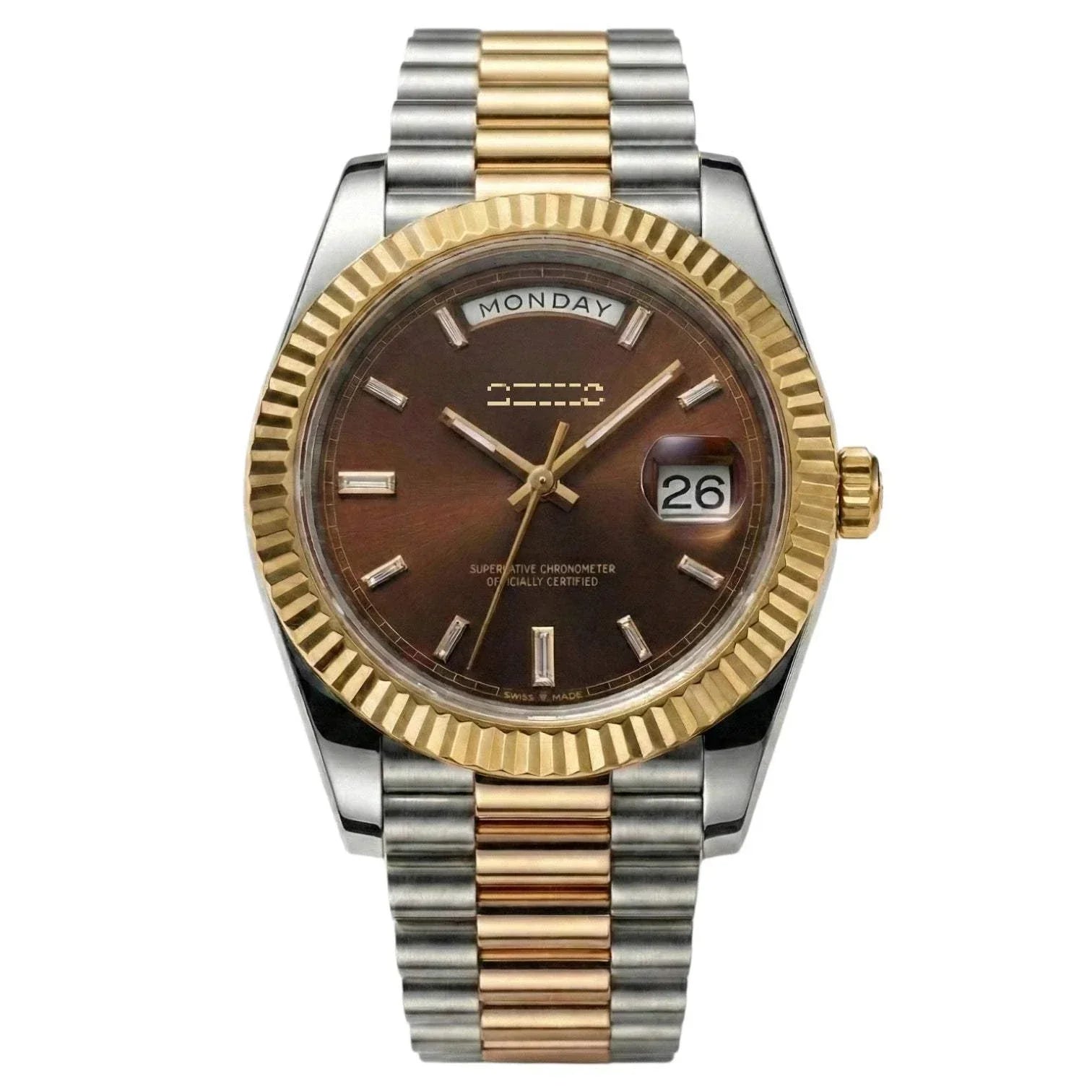 Seiko Modtime day and date watch with two-tone chocolate dial and Miyota 8285 automatic movement