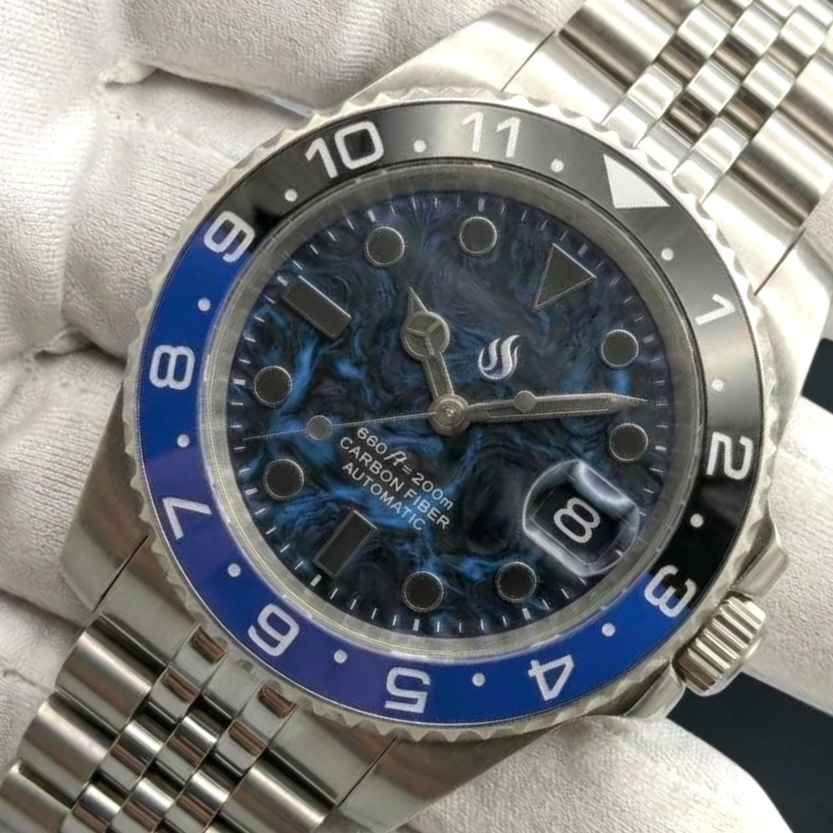 SeikMariner  "Black Blue Carbon Fiber" Mod Watch Diver Series - Modtime Creations