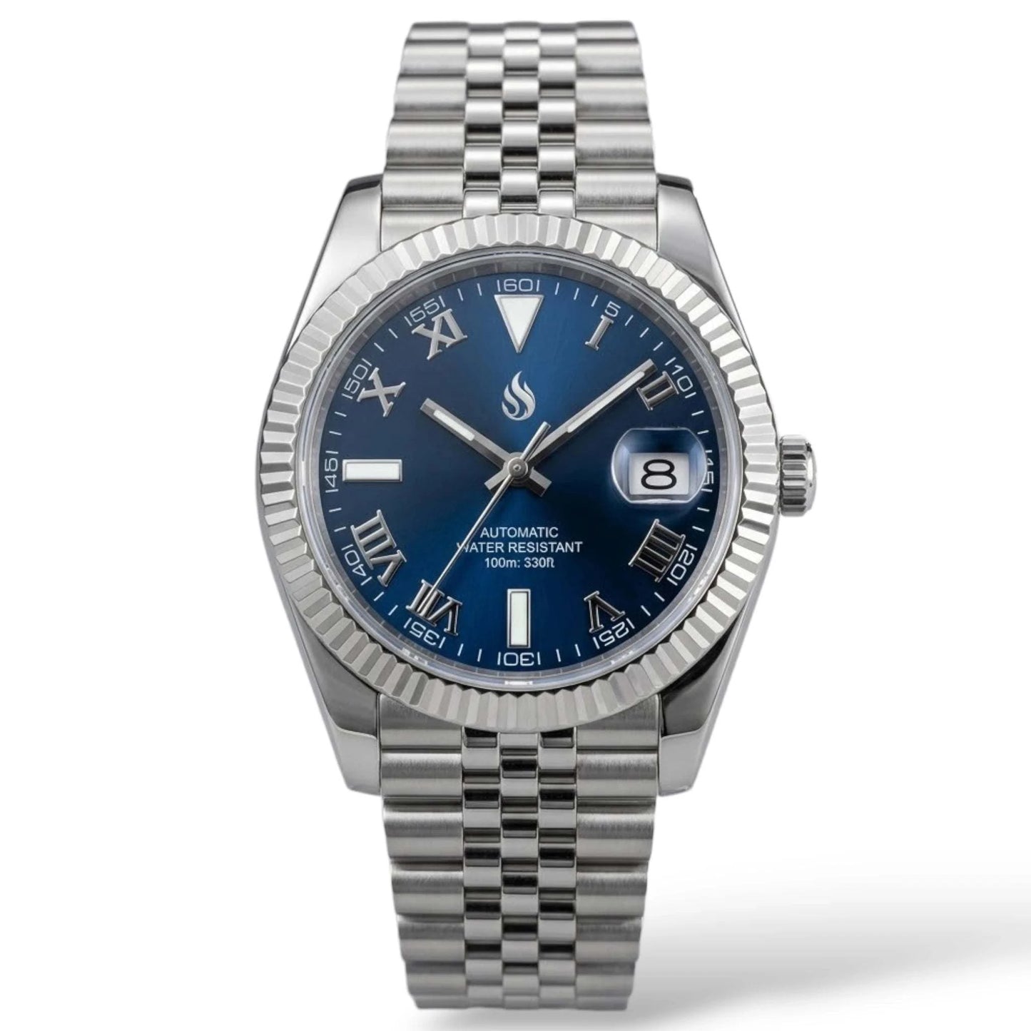 SeikJust Date Window Blue Roman Numeral Dial Mod Watch - Modtime Creations