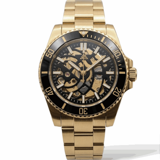 Seikmariner Black Gold Skeleton Diver Mod Watch Series - Modtime Creations