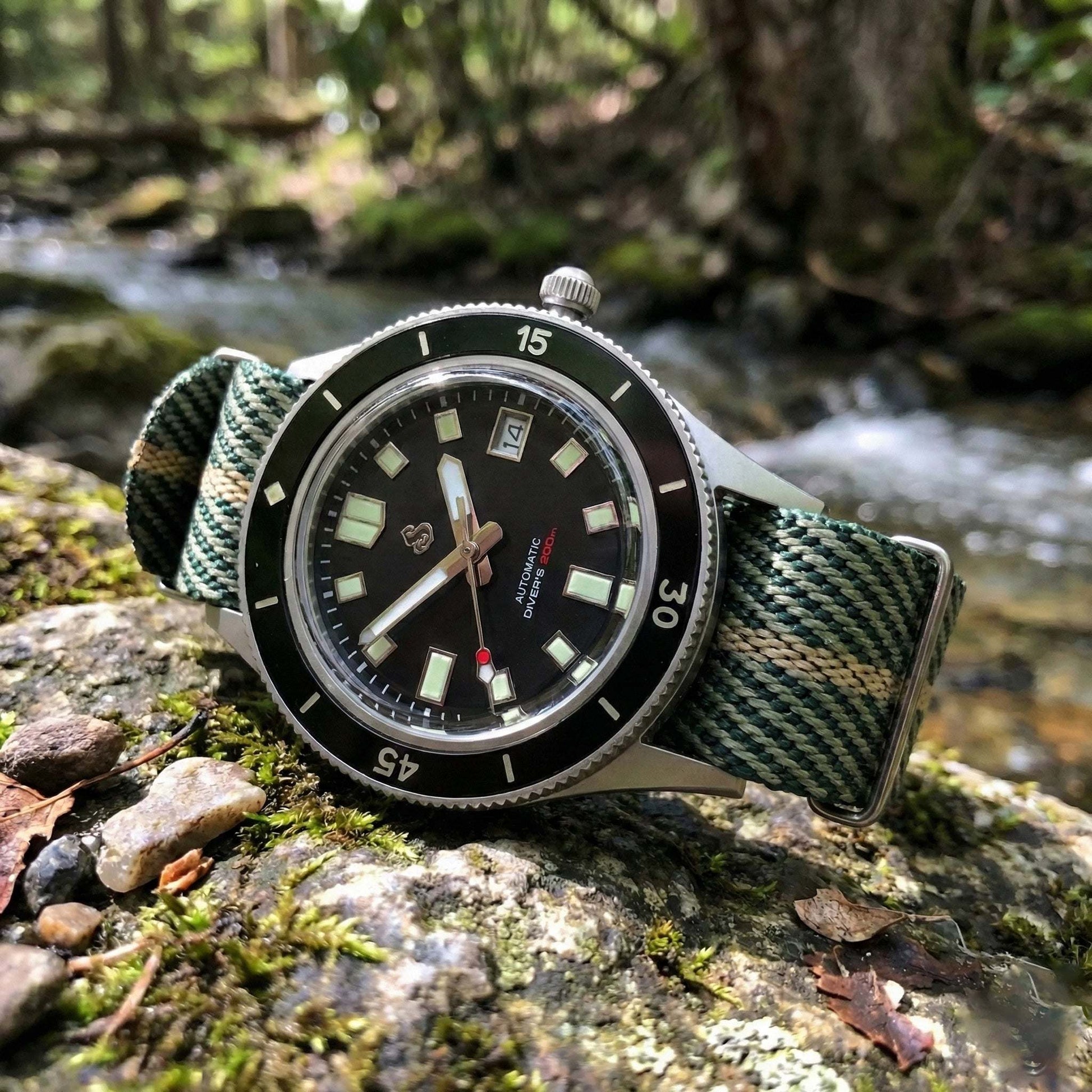 Custom Seiko Mod Vintage Diver watch by Modtime Creations with sapphire crystal and Japanese NH35 automatic movement