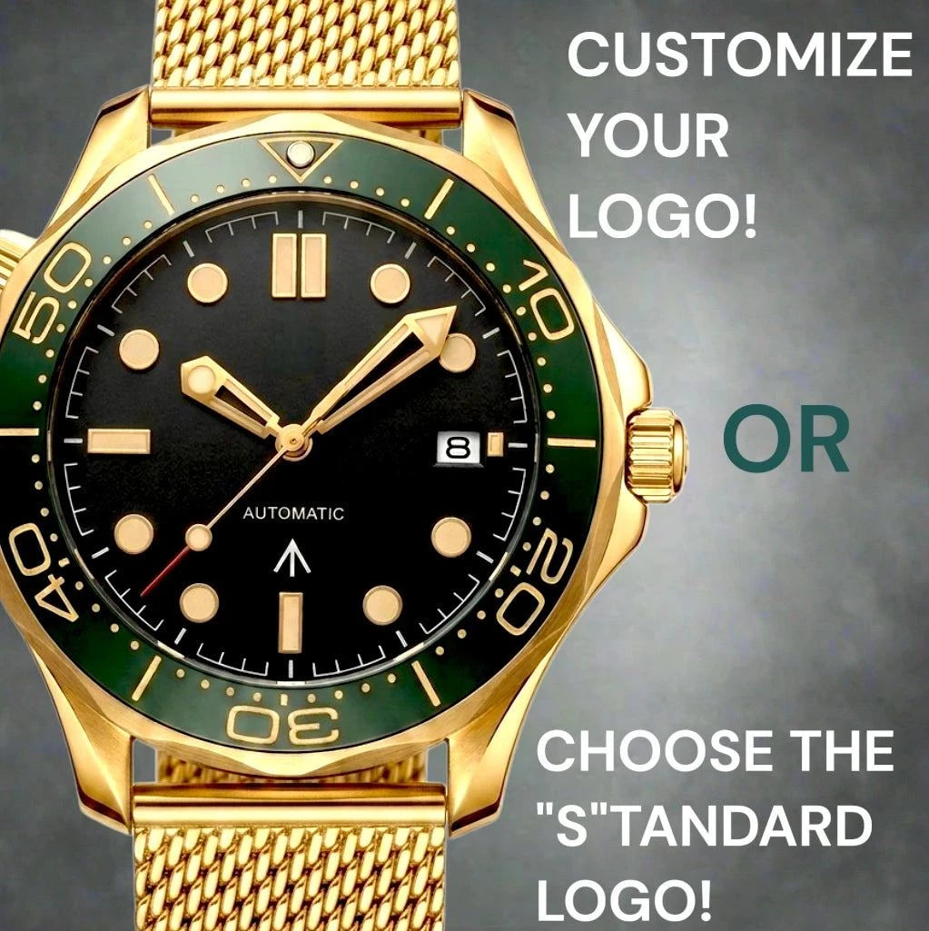 Black Dial Green Gold 007 Master Mod Watch - Modtime Creations