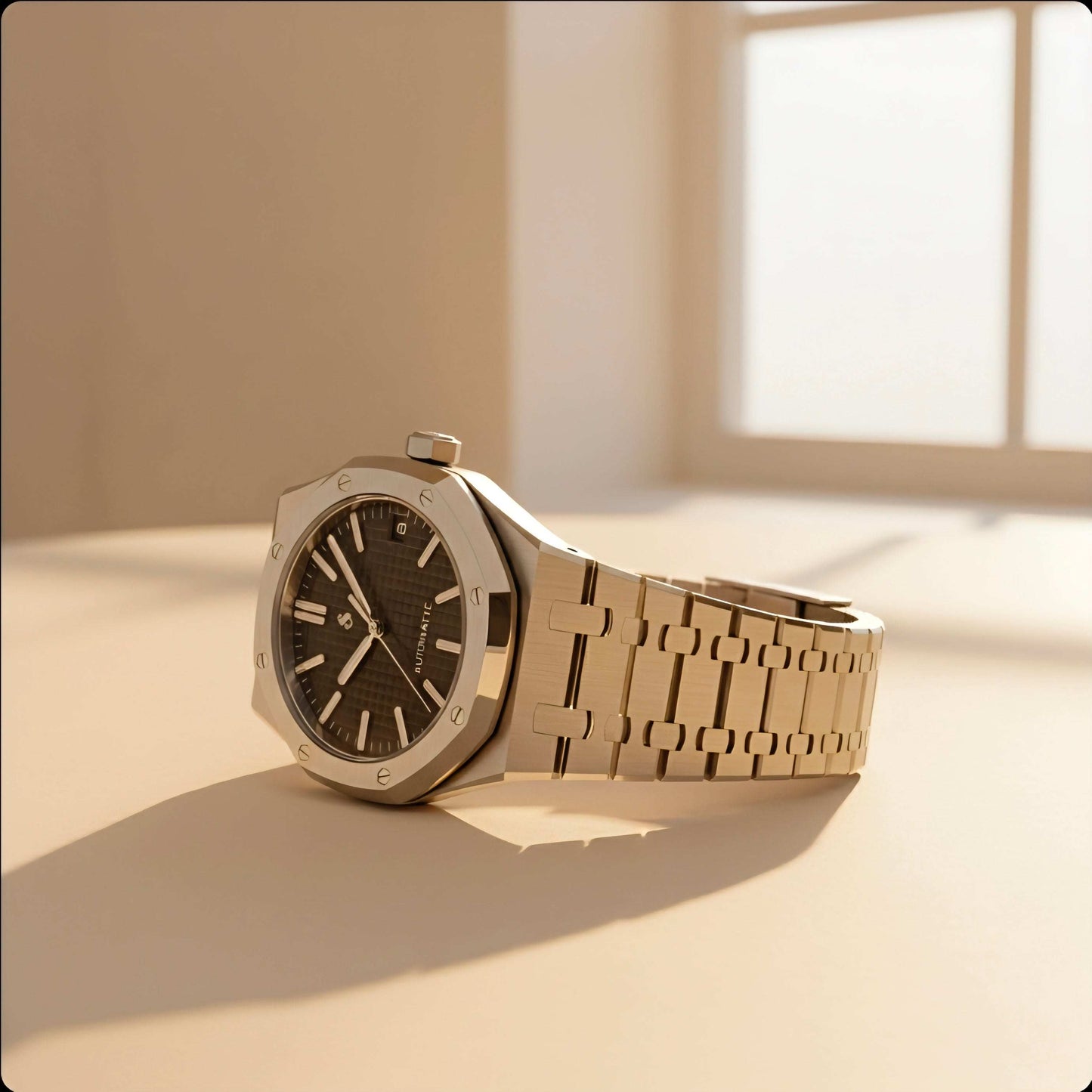 SeiOak Black Dial Seiko Mod luxury watch with 41mm stainless steel case and sapphire crystal by Modtime Creations