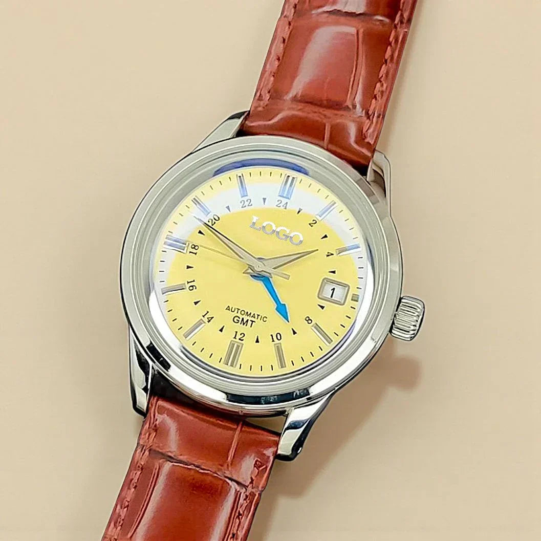 Modded Seiko GMT automatic pilot watch with sapphire glass and Japanese NH34 movement by Modtime Creations