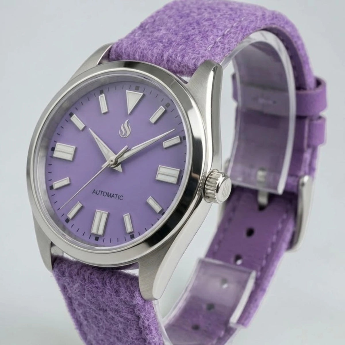 Date Window Silver Light Purple Dial Mod Watch - Modtime Creations