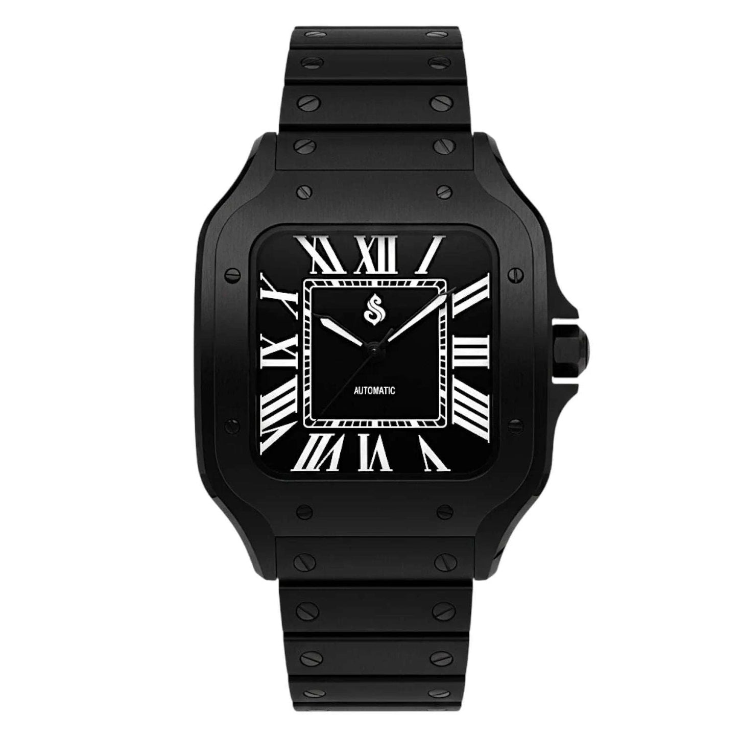 Santeiko Blackout Mod Seiko Mod luxury watch with classic Santos-inspired design and sapphire crystal glass