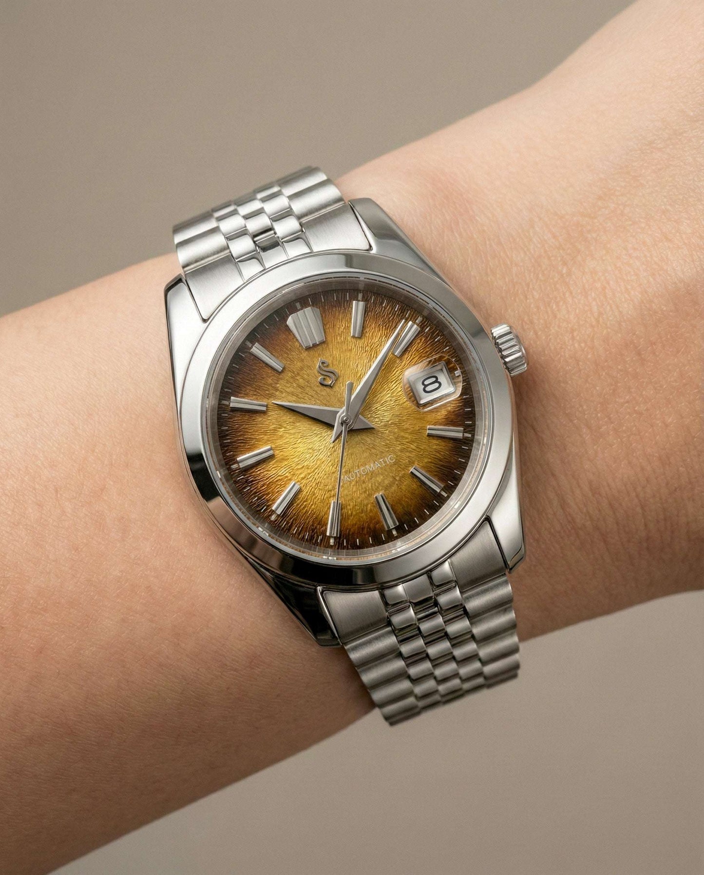 SeikJust gold textured dial Seiko mod watch with date window by Modtime Creations