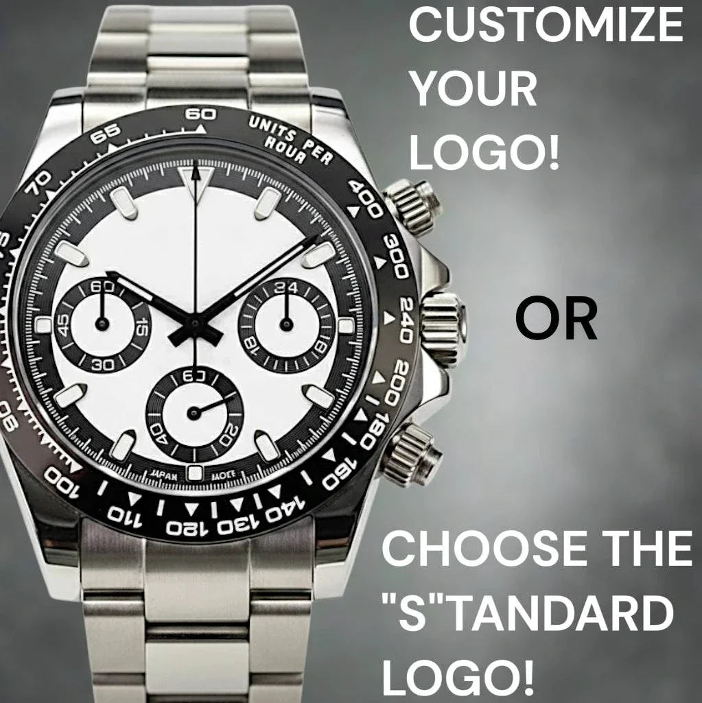 Seitona White black dial Seiko Mod stainless steel chronograph watch with sapphire crystal and ceramic bezel