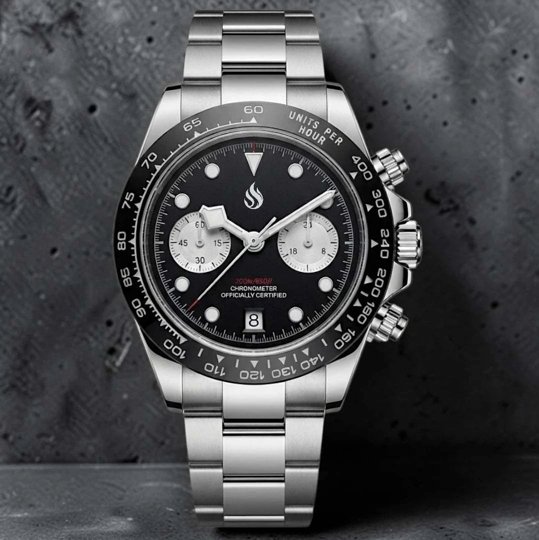 SeikDor Black Silver Dial Chronograph Mod Watch - Modtime Creations