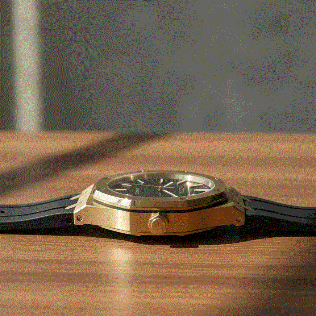 Seiko Mod Heritage Oak gold watch with black dial and sapphire crystal