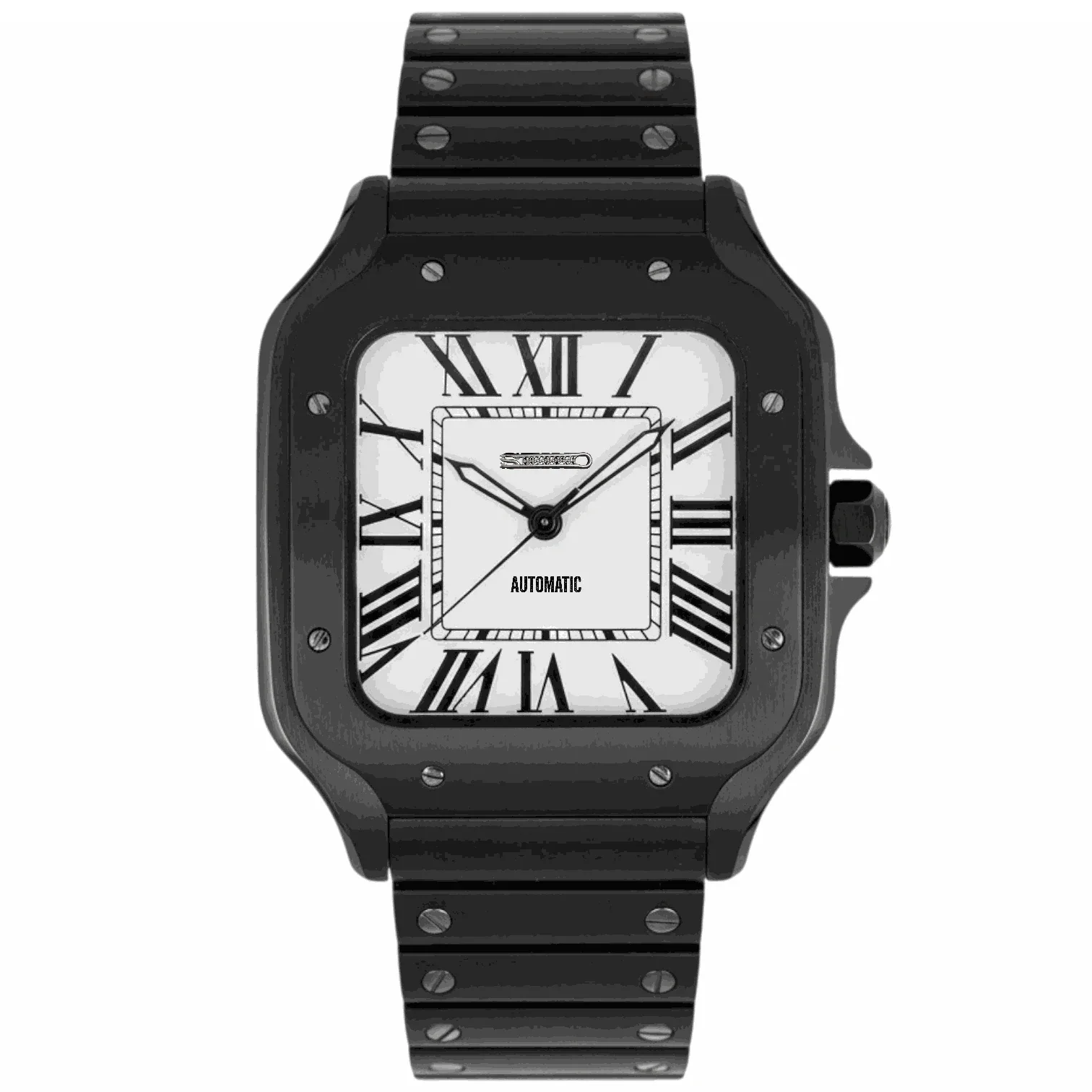 Santeiko Black & White Seiko mod watch with classic dial and stainless steel bracelet