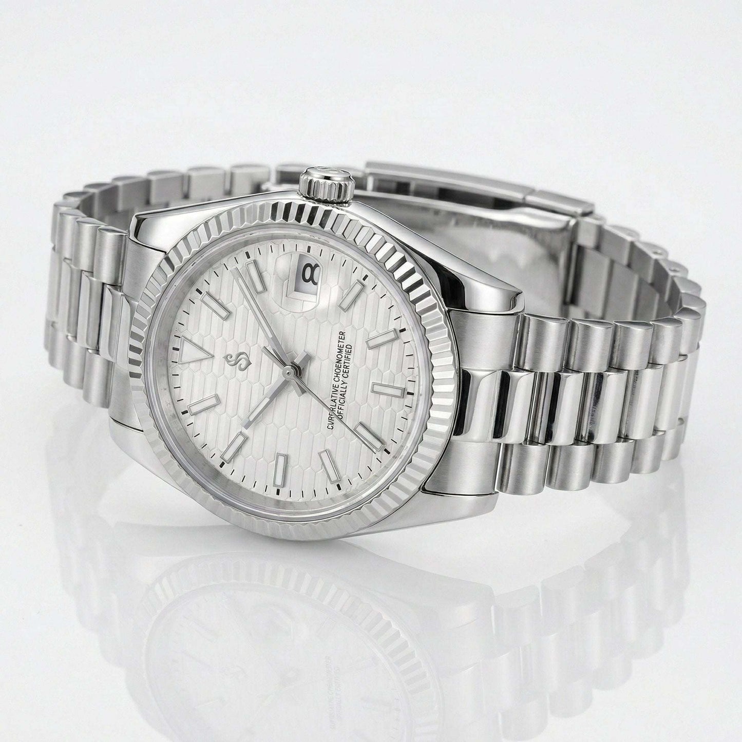 SeikJust white honeycomb dial Seiko mod watch with date window by Modtime Creations