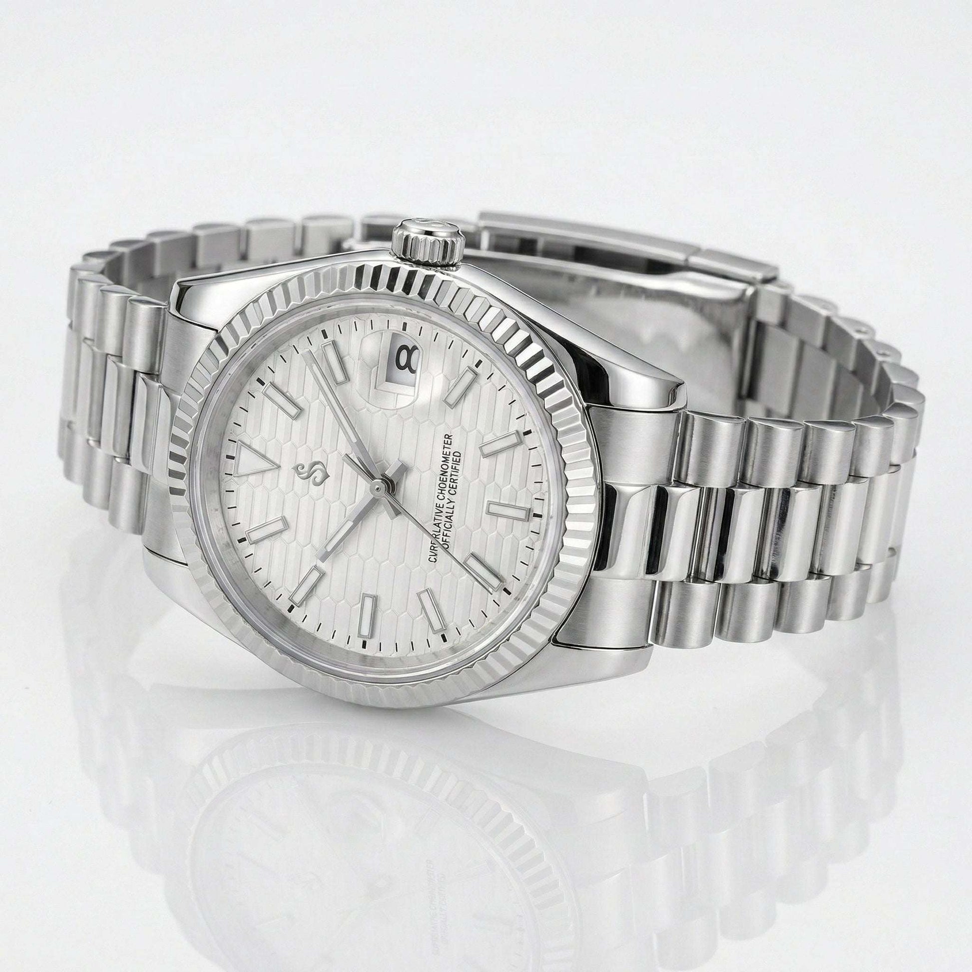 SeikJust white honeycomb dial Seiko mod watch with date window by Modtime Creations