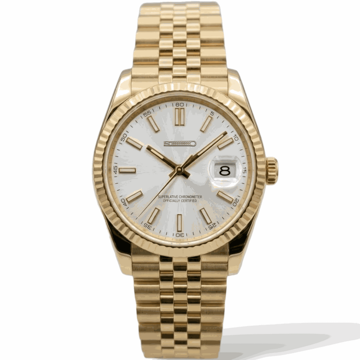 SeikJust Date Fenster Gold Weißes Zifferblatt Mod-Uhr - Modtime Creations