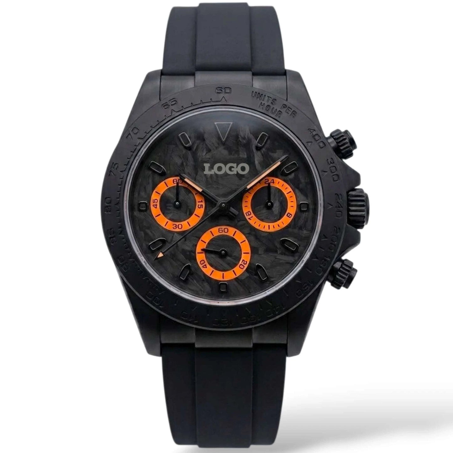 Seitona Mod Black Orange Carbon Fiber Dial Stealth Watch - Modtime