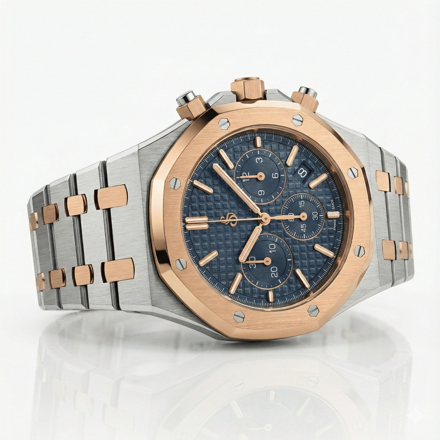 Heritage Oak Modded Seiko Chronograph Two-Tone Blue Dial Luxury Watch by Modtime