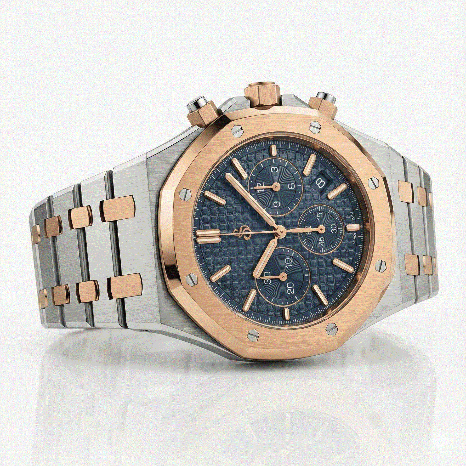 Heritage Oak Modded Seiko Chronograph Two-Tone Blue Dial Luxury Watch by Modtime