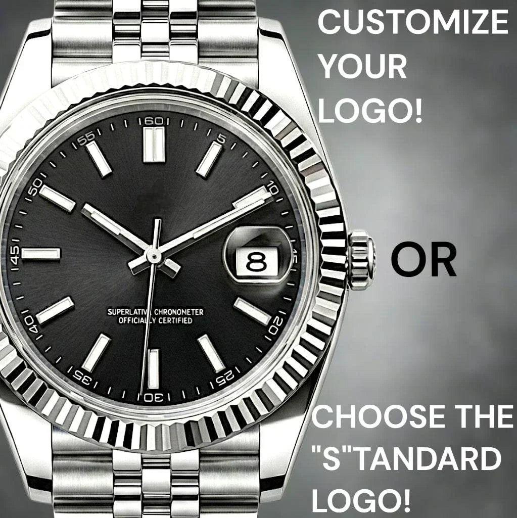 Seiko mod luxury watch with black dial and date window by Modtime Creations