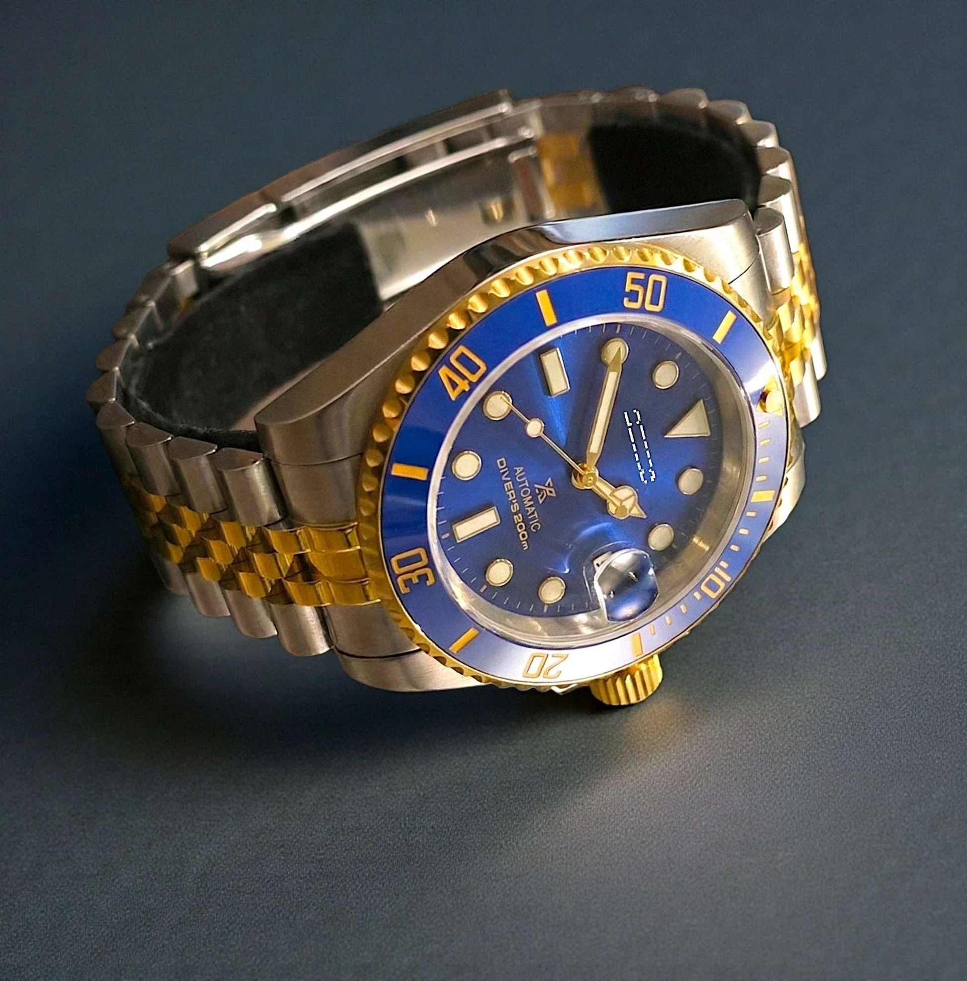 Seikmariner Bluesy two-tone luxury Seiko Mod watch with sapphire crystal and NH35 automatic movement