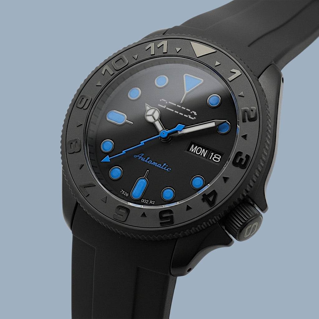 Seiko Mod Watches Yacht Diver Black Stealth Blue Ocean Dial – MODTIME