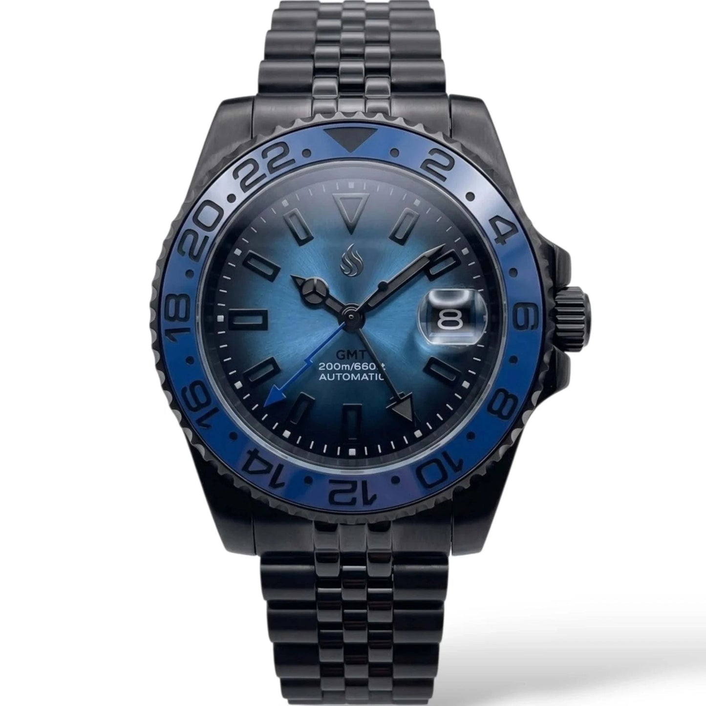 SeikMariner Blue Black "Super Lume" GMT Mod Watch - Modtime Creations