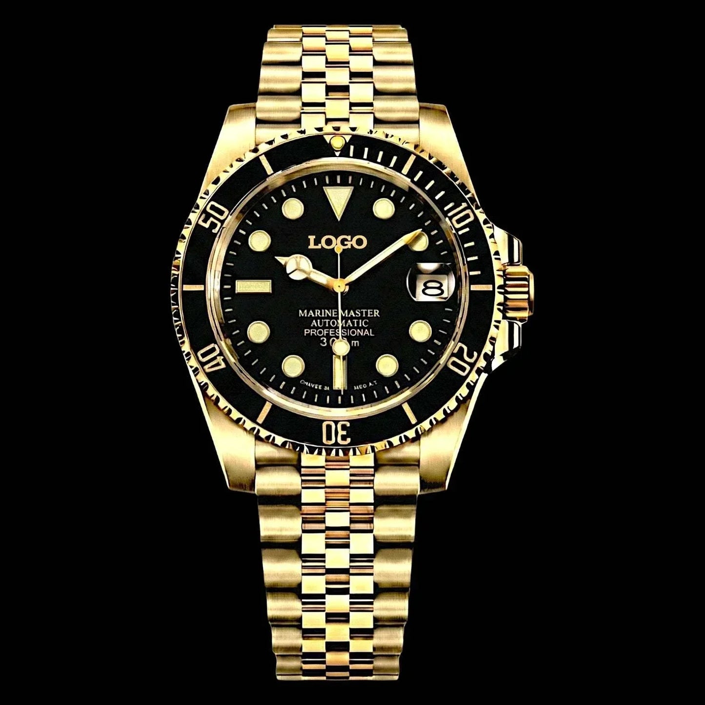 SeikMariner Black Gold 40mm Seiko Mod dive watch with sapphire crystal and stainless steel case.