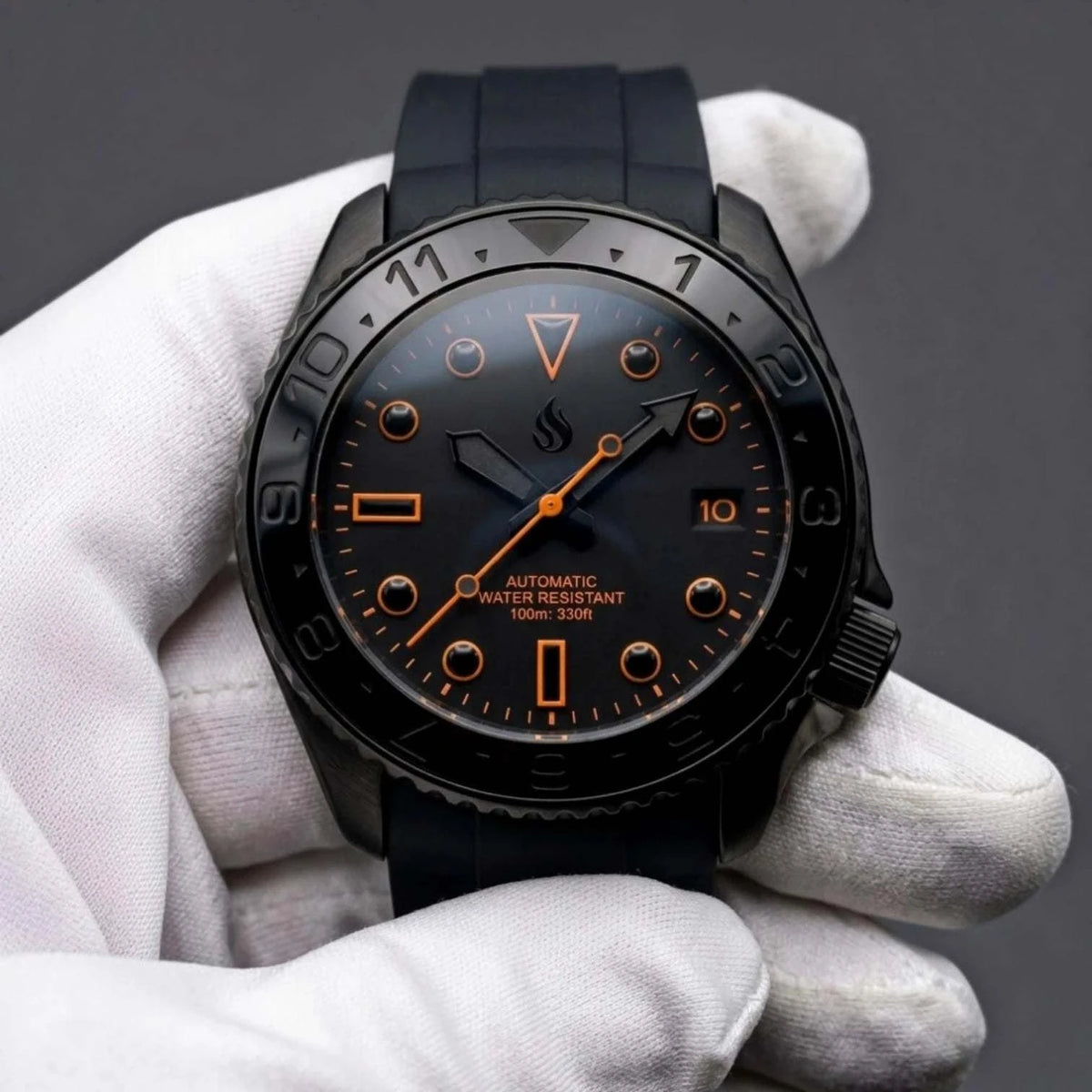 42MM SKX Black Orange Dial Stealth Diver Mod Watch - Modtime Creations