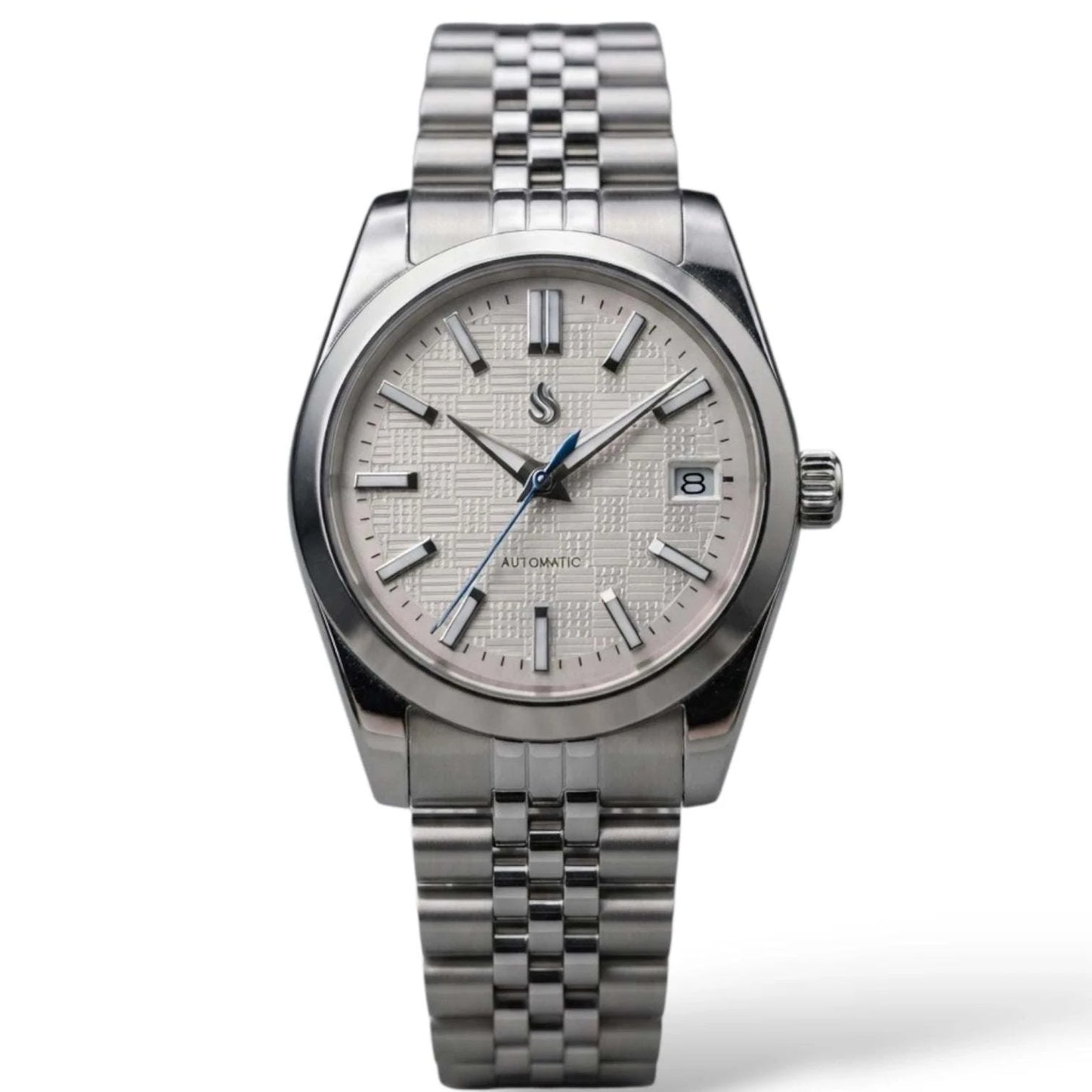 Date Window Silver White Checkered Dial Mod Watch - Modtime Creations
