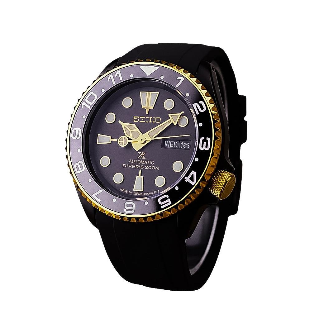 Seiko Mod Yachtmaster Diver Black Gold Stainless Steel Series at Modtime Creations