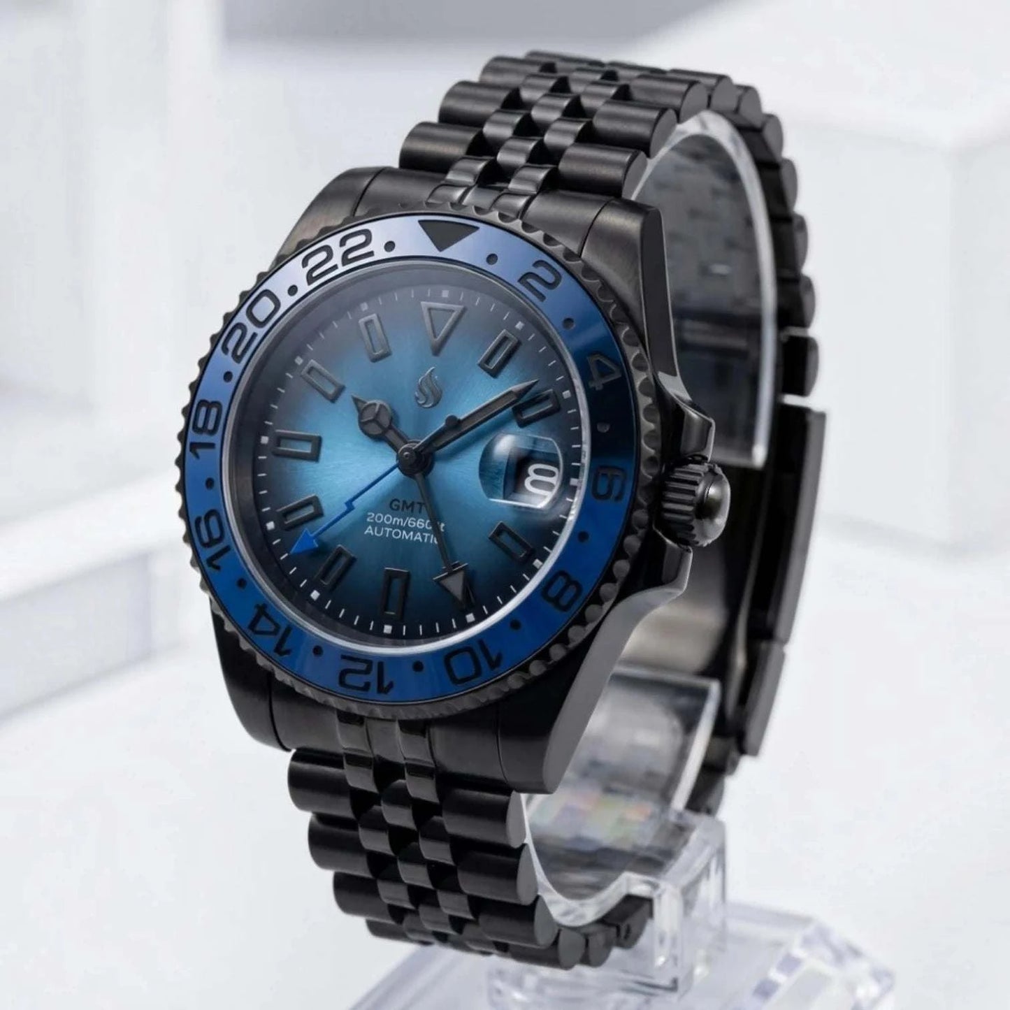 SeikMariner Blue Black "Super Lume" GMT Mod Watch - Modtime Creations