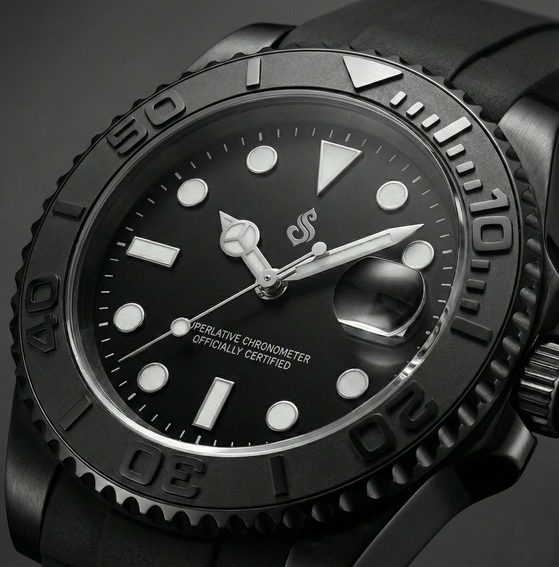SeikMaster Black Knight modded Seiko luxury diver watch with NH35 movement and sapphire crystal