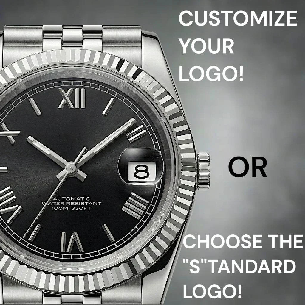 Seiko Mod black dial watch with Roman numerals and date window by Modtime Creations