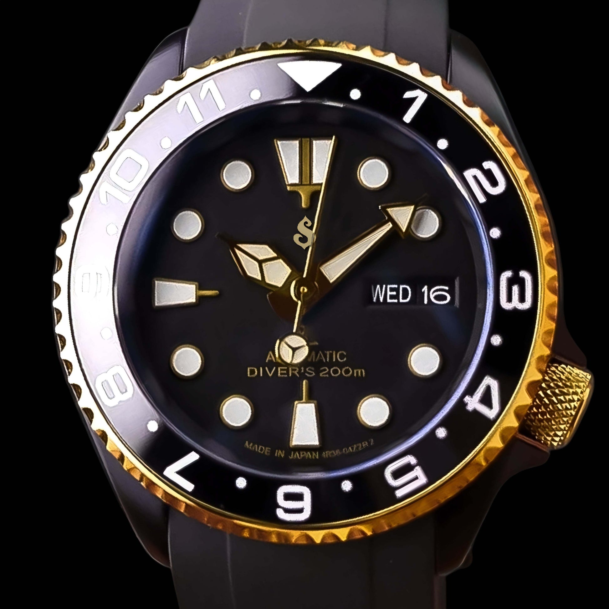 Seiko Mod Yachtmaster Diver Black Gold Stainless Steel Series at Modtime Creations