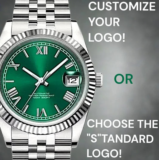 SeikJust green dial watch with Roman numerals and date window, Seiko Mod by Modtime Creations