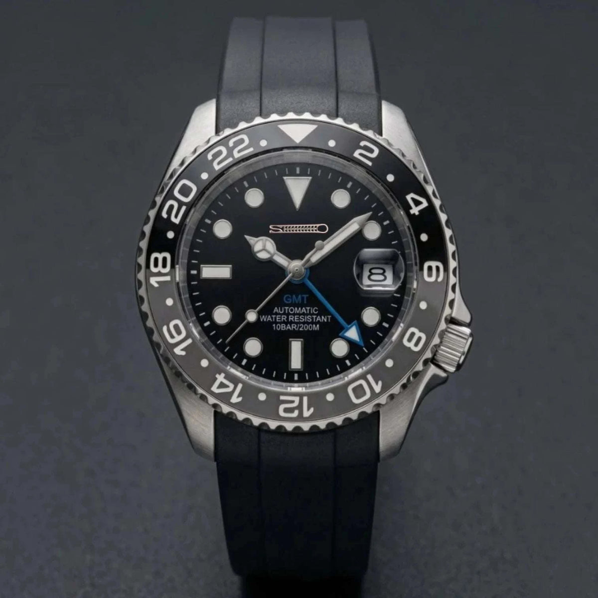 SeikMariner 42 MM SKX Black Grey " B Wayne" GMT Mod Watch Series - Modtime Creations