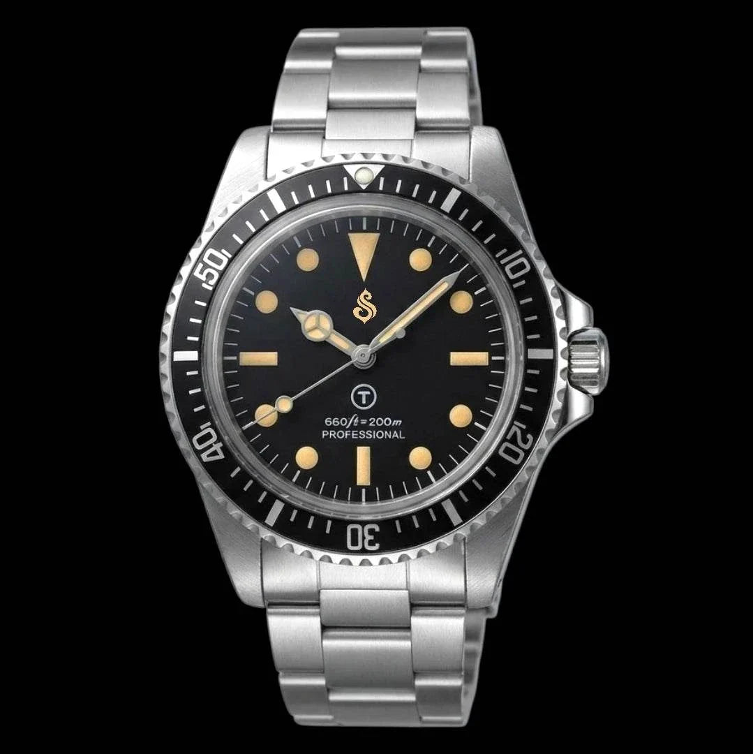 Seiko Mod Submariner Vintage Black Dial Watch with nato strap or stainless steel bracelet by Modtime Creations 