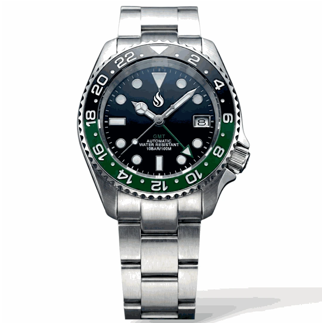 SKX Submariner 42mm Green Black Sprite Seiko Mod diver watch with NH34 GMT movement and sapphire crystal